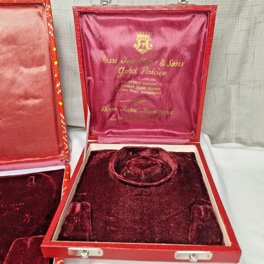 2‎ Vintage Velvet Lined Jewelry Set Suite Boxes Necklace Earrings Bracelet India